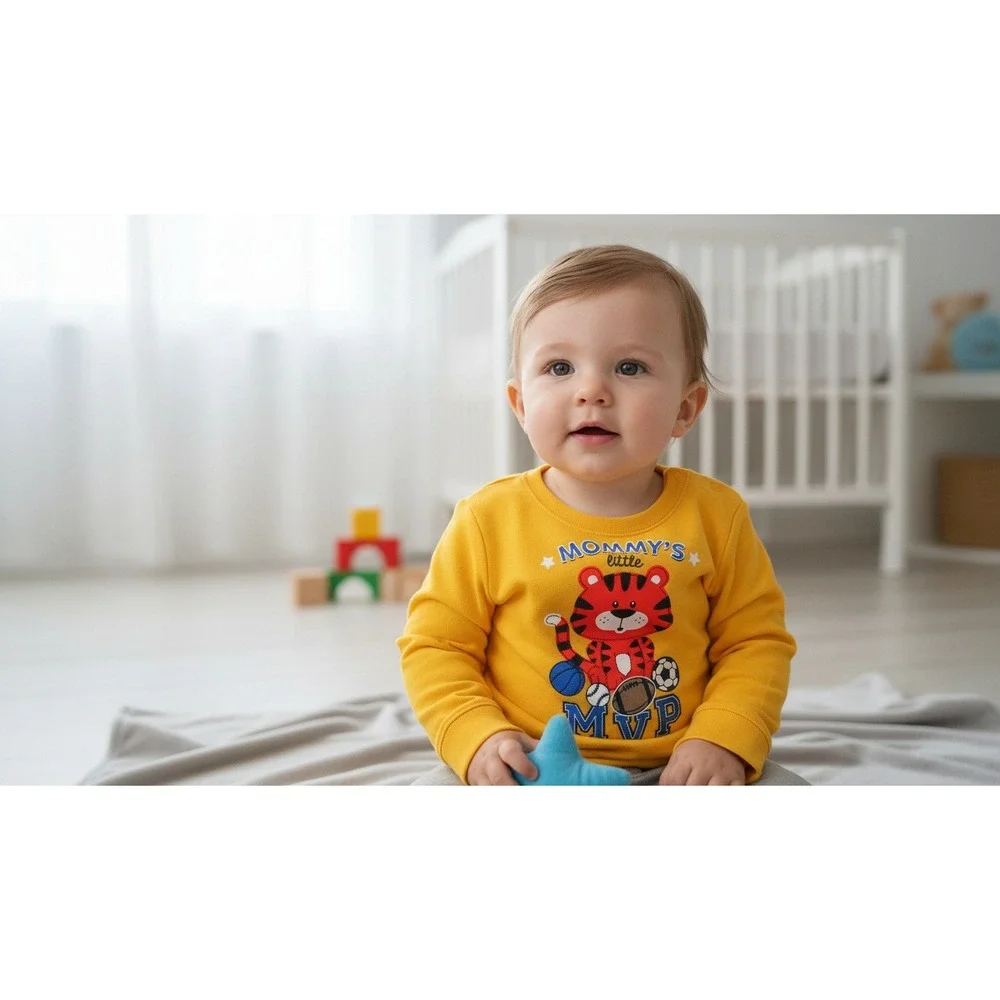 Baby Boys Sweater Mommy Little MVP Tiger Sports Yellow Long Sleeve Size 24 Mths